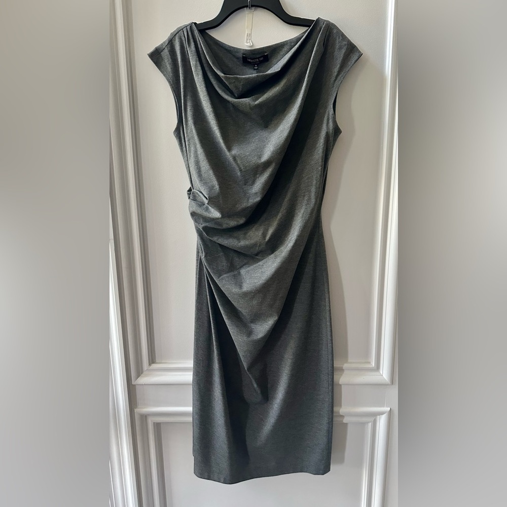 NWT Lafayette 148 New York Nickel Side-gathered/Drape Neck Dress Size 10 ($398)